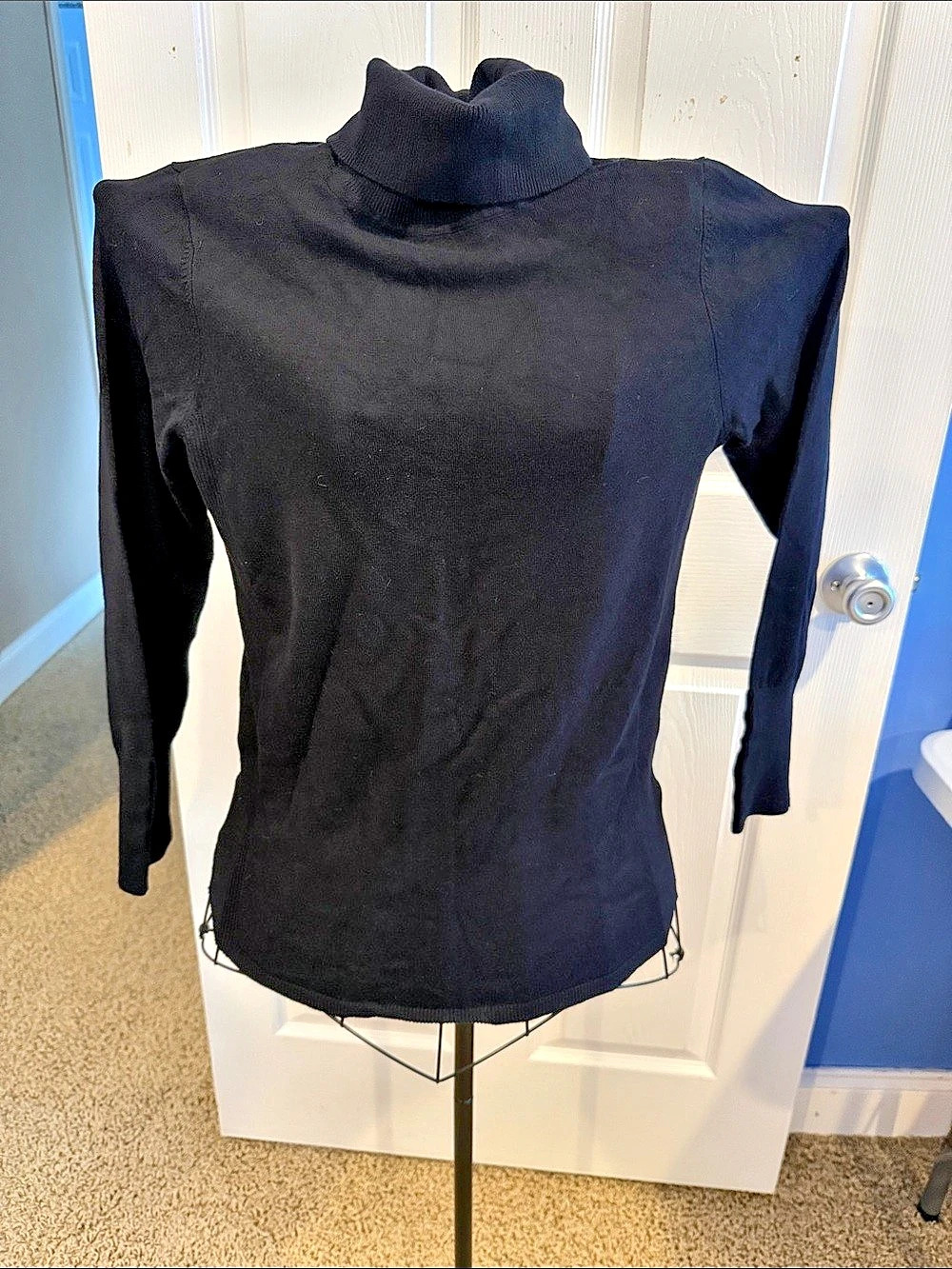 JM Collection Black Lightweight Turtleneck Sweater Small Long Sleeve Top Blouse